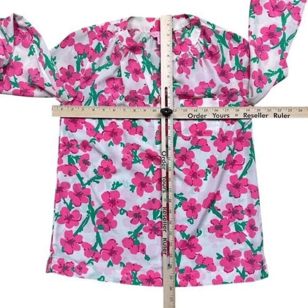 Lilly‎ Pulitzer Alima Women's Pink Floral and Trees V-Neck Blouse Size S - Picture 5 of 10